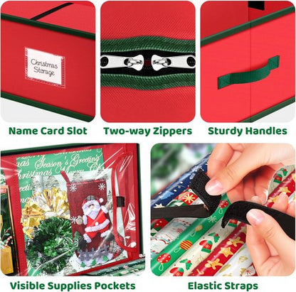 Fabspace Christmas Wrapping Paper Storage Organizer - 40 Inch Gift Wrap Container with Visible Pockets - Red