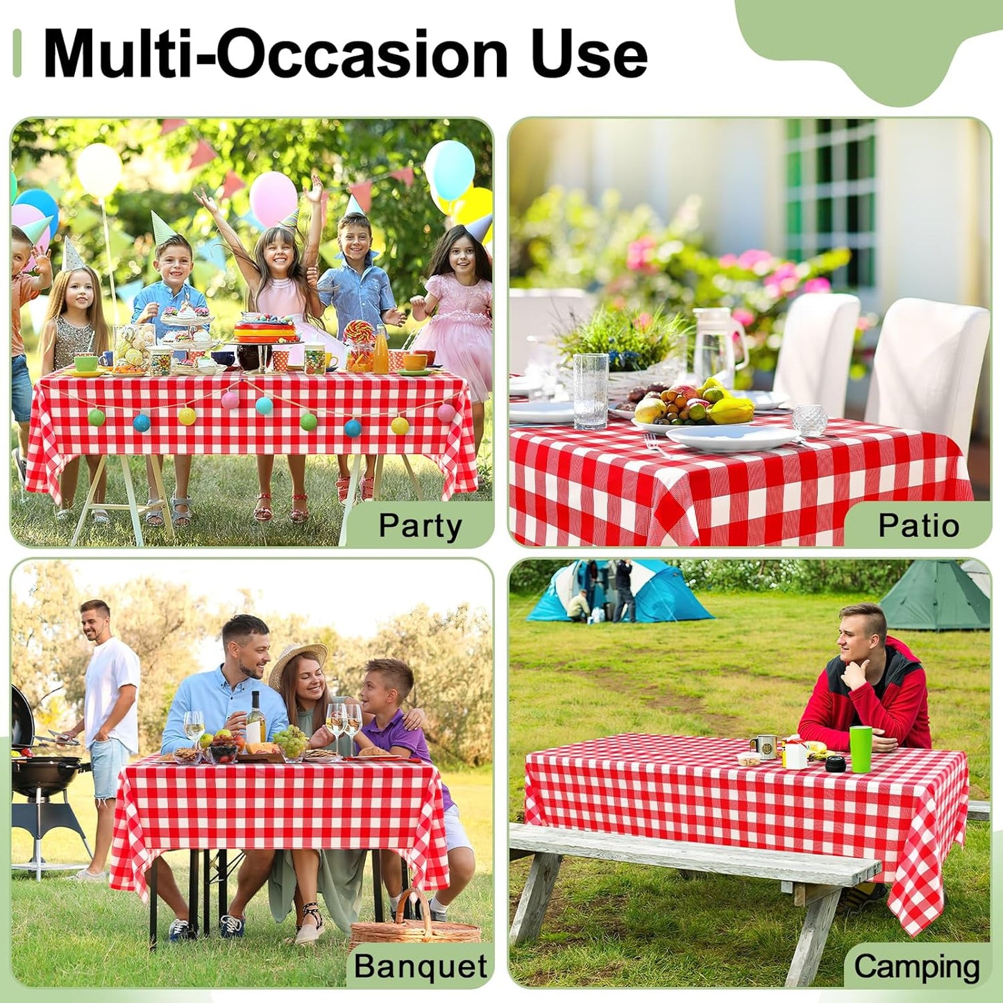 Misaya Buffalo Disposable Tablecloths - 54 x 108 Inch Waterproof Red and White Checkered Covers for Parties & Picnics