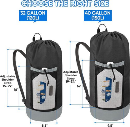 BALEINE 120L Laundry Bag Backpack - Durable 900D Oxford Fabric with Shoulder Straps & Mesh Pockets | Black