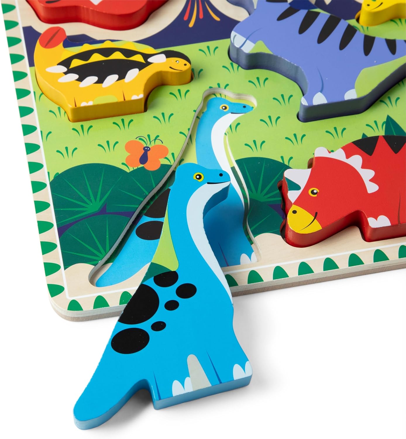 Melissa & Doug Dinosaur Wooden Chunky Puzzle - 7 Pieces | FSC Certified Eco-Friendly Fun