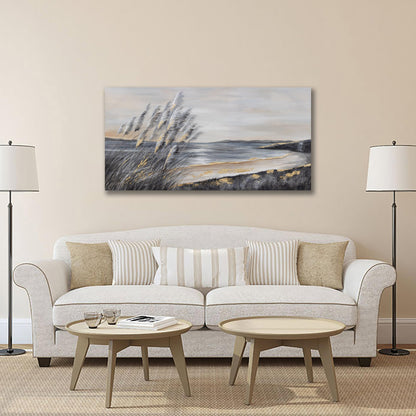 Yuaxker Ocean Wall Art Grey and Gold Ocean Art Canvas Painting Prints for Wall Decor Aesthetic for Living Room, Bedroom, Dining Room Office Home Artwork 20x40 inch