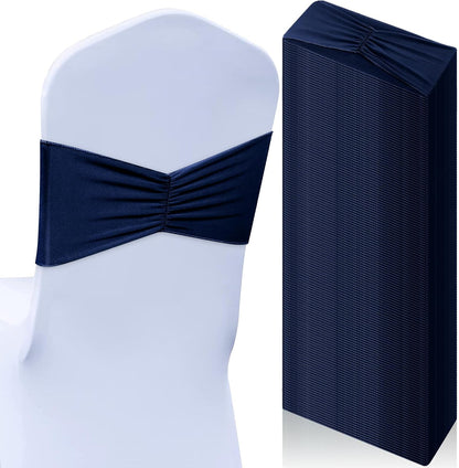 Moukeren Spandex Chair Sashes - 50 Pcs Elastic Ties for Weddings & Events | Navy Blue