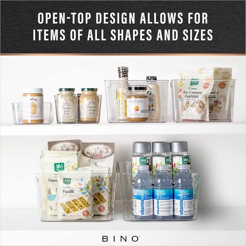 BINO Plastic Organizer Bins - Large 4 Pack | Multi-Use Pantry & Freezer Storage Containers