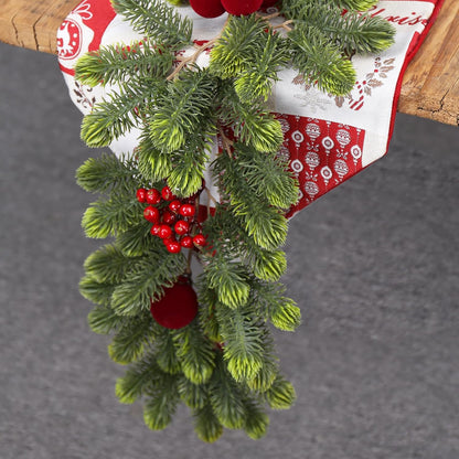 SY Super Bang 6FT Christmas Garland - Artificial Green Decor with Velvet Balls & Red Berries for Holiday Cheer