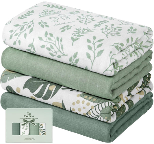 Yoofoss Organic Muslin Swaddle Blanket - Soft & Breathable 47 x 47 Inches for Newborns, Baby Boys & Girls