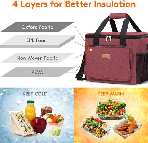 Lifewit Insulated Lunch Bag - Large Soft Cooler Tote for Adults | Burgundy 40-Can (24L)