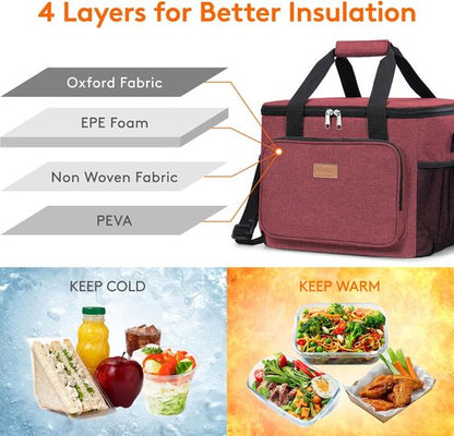 Lifewit Insulated Lunch Bag - Large Soft Cooler Tote for Adults | Burgundy 40-Can (24L)