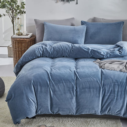 Luxlovery Blue Velvet Comforter Set Full Lake Blue Flannel Plush Bedding Set Winter Thick Warm Solid Fluffy Quilts Blanket Soft Heavyweight Comforter Set for Full Bed