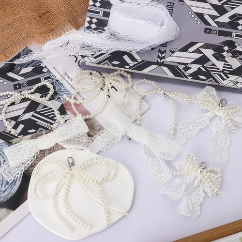 Draupnir 8 Pcs Pearl Lace Bow Shoe Charms - Aesthetic DIY Decorations for Sneakers & Accessories