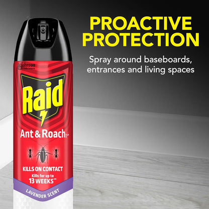 Raid Ant & Roach Killer Spray - Long-Lasting Lavender Scent, 17.5 oz | Pack of 2
