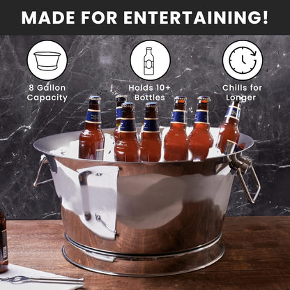 Sol Living Insulated Beverage Tub Large Ice Bucket with Handles Double Wall Stainless Steel Ice Bucket and Cooler for Wine, Drinks, Bar, Party, and Gift Beverage Cooler for Indoor and Outdoor Parties