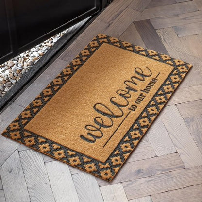 Welcome Mat Front Door Mat Indoor Outside Entrance, Heavy Duty Dirt Trapper Coir Doormat with Non Slip Backing Entryway Rug for Front Back Door, 17x30, Brown