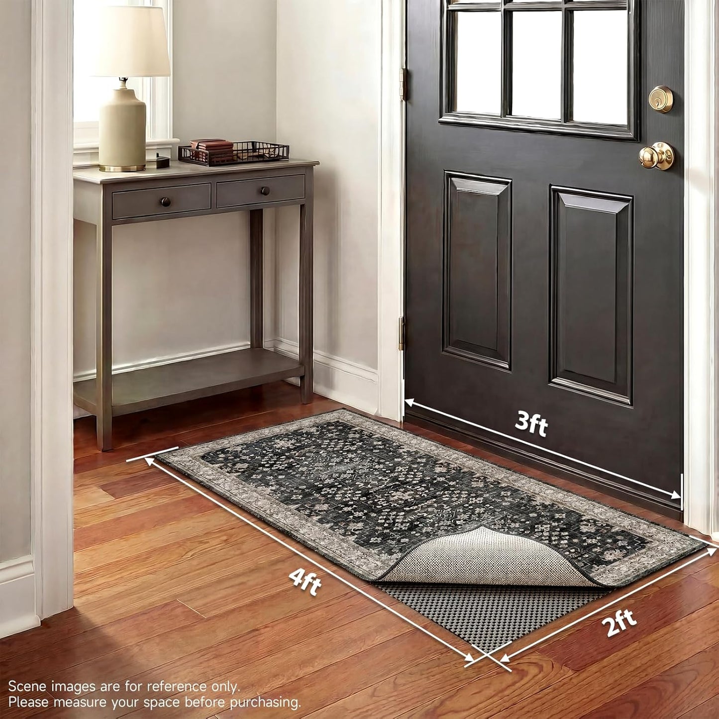 Veken Rug Gripper Pad - Non-Slip 2x4 Ft Area Rug Pad in Thick Dark Grey | Anti-Skid Mat for Hardwood & Tile Floors