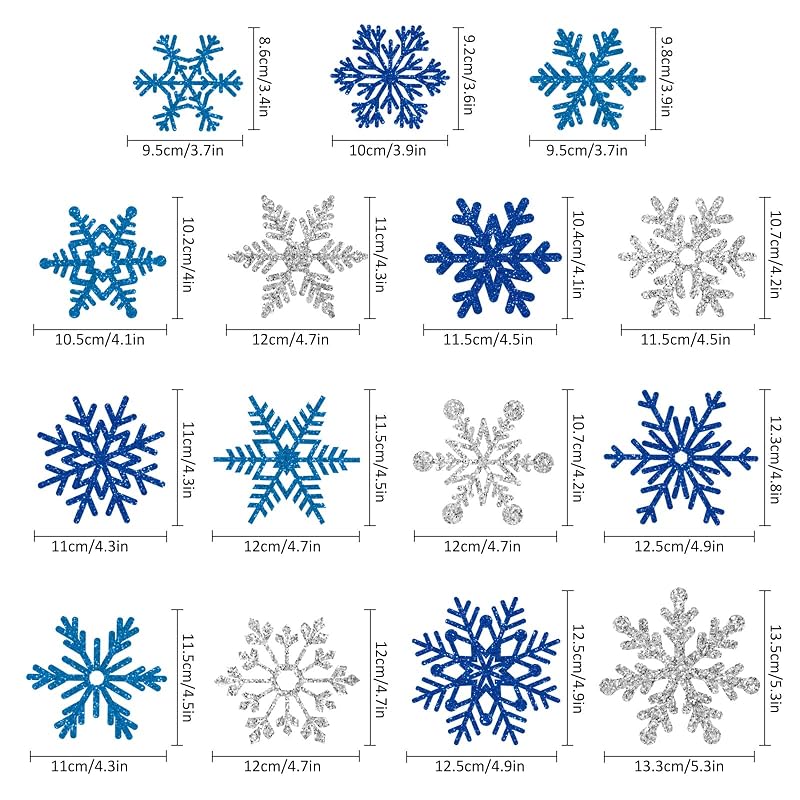 Whaline Blue Silver Snowflake Refrigerator Magnets - 15 Pcs Christmas Kitchen Door & Car Decor