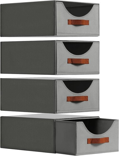 Homsorout Large Fabric Storage Bins - Collapsible Organizer Drawers for Clothes & Accessories | Grey 4-Pack