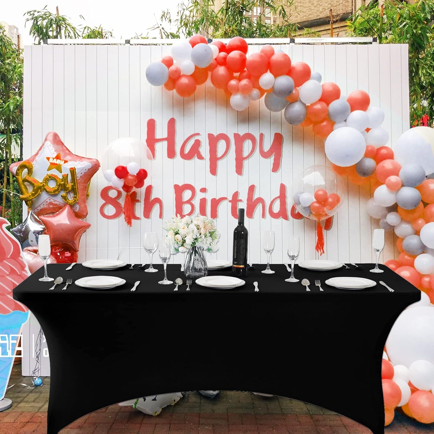 SuperO Waterproof Spandex Table Cover - Fitted Stretch Tablecloth for 4FT Tables | Black, Ideal for Parties & Events