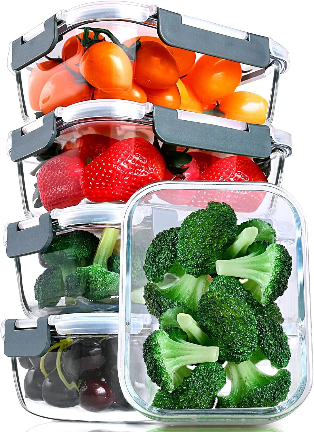 Skiennix Glass Meal Prep Containers - 30 Oz Airtight Lunch Containers with Snap Locking Lids | 5-Pack Set