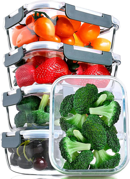 Skiennix Glass Meal Prep Containers - 30 Oz Airtight Lunch Containers with Snap Locking Lids | 5-Pack Set