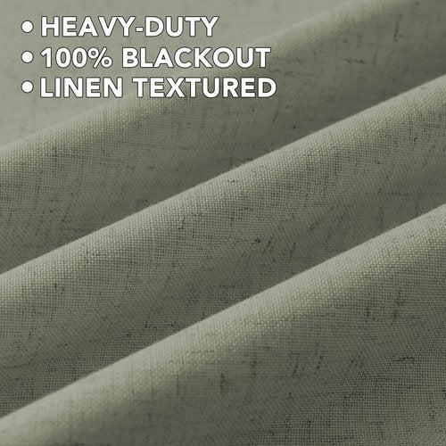 H.VERSAILTEX Linen Curtains 100% Blackout Curtains for Bedroom 54 inch Long Full Light Blocking Nature Linen Blended Window Curtains for Living Room Nickel Grommet (2 Panels, Heathered Dried Sage)
