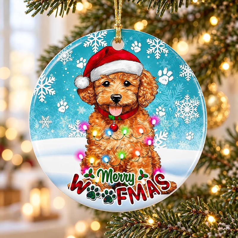 Poodle Woofmas Christmas Ornament - 2.9 Inch Ceramic Gift for Dog Lovers