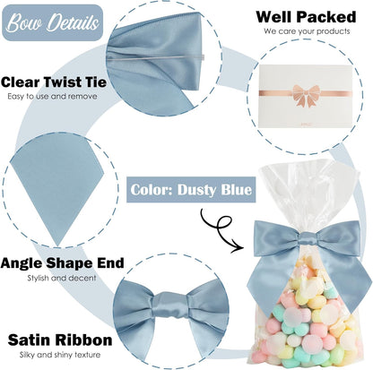AIMUDI Dusty Blue Wedding Bows - 4.5" Pre-Tied Blue Ribbon Bows for Baby Showers & Gifts | 36 Pack