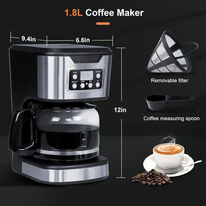 Skiennix Programmable Coffee Maker - 12-Cup Fully Automatic Drip Machine | Stainless Steel, Keep-Warm Function