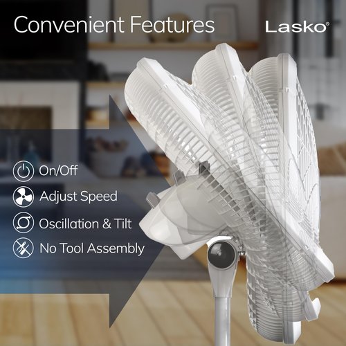 Lasko Oscillating Pedestal Fan - Lasko Fan with Adjustable Height and 3 Cooling Speeds, Portable, 18", White, 1820