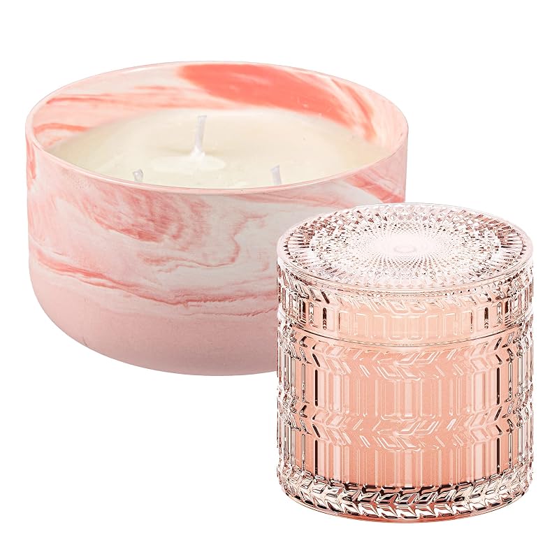 Hidden Label Rose & Sandalwood Scented Soy Candle – Ceramic Jar, Wood Wick, 14.8oz