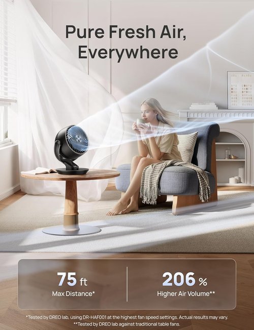 DREO 13-Inch Oscillating Table Fan - Ultra-Quiet Air Circulator with Remote | 120° Tilt & 4 Speeds
