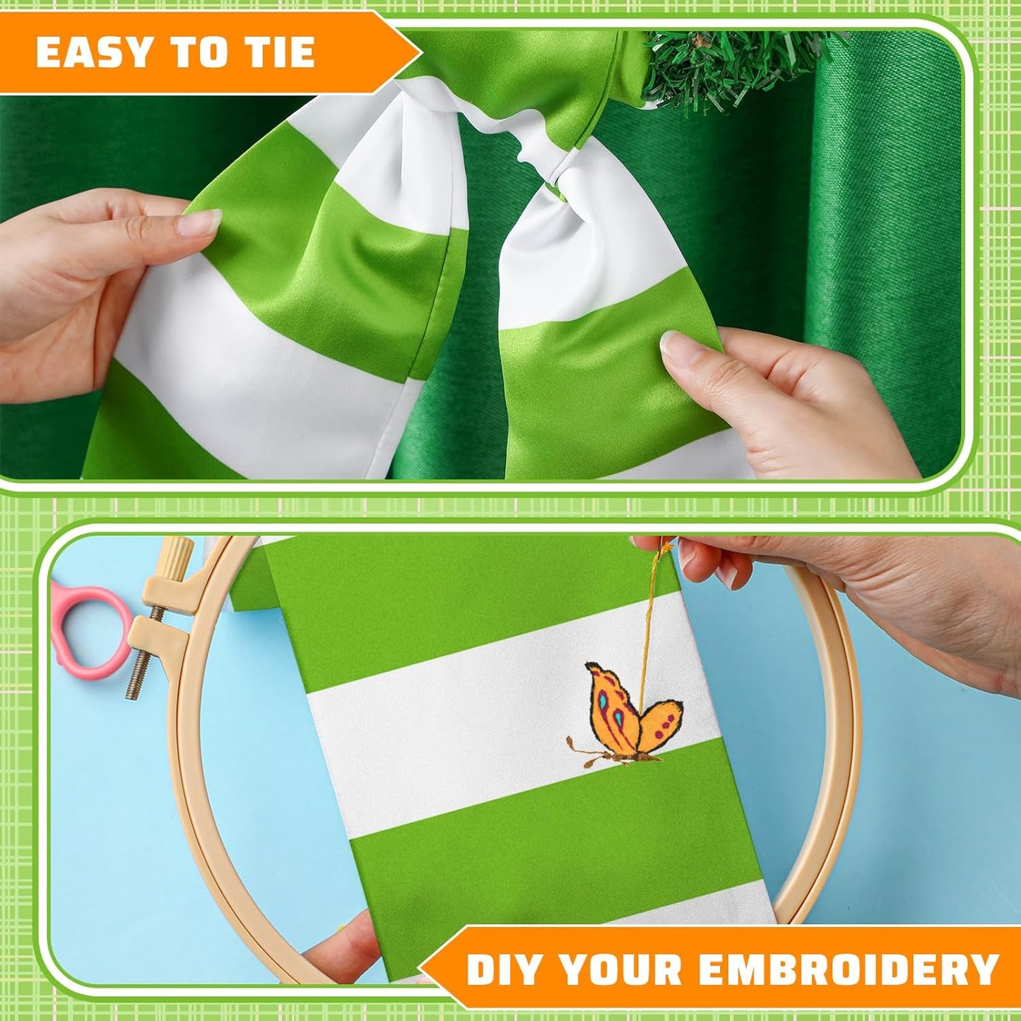 Regine Switzerland Wreath Sash - Satin Blank Sash for Embroidery | Green & White Striped Home Decor