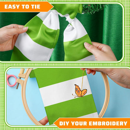 Regine Switzerland Wreath Sash - Satin Blank Sash for Embroidery | Green & White Striped Home Decor