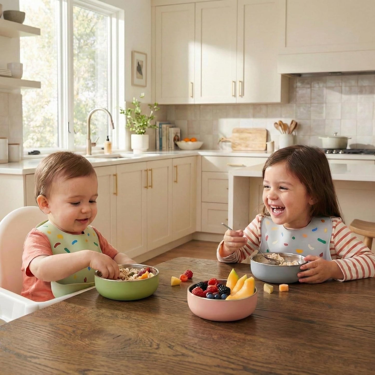 Monkey Proof™ Child Bowl Set - Non-Toxic Stainless Steel with Non-Slip Silicone Shell | 5” Multi-Color, Unbreakable & Mess-Free Feeding for Kids