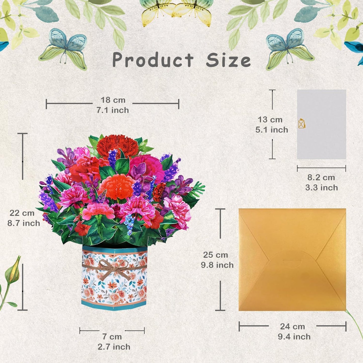 ROBBEAR 3D Carnation Bouquet Pop-Up Card - Perfect Greeting Card for Birthdays, Mother's Day & Anniversaries