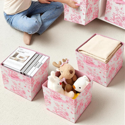 Skiennix Pink Floral Cube Storage Bins - 12.5 Inch Collapsible Organizer Baskets for Home & Office
