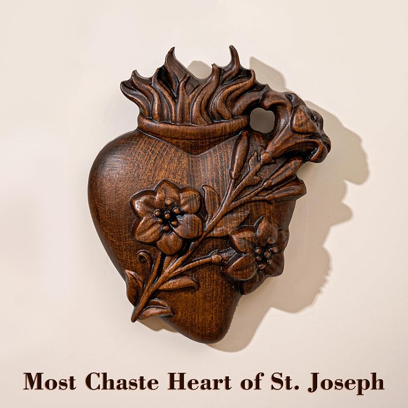 Wooden Three Sacred Hearts Wall Decor - Holy Family Beech Wood 4 Inch, Handmade