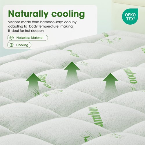 Mattress Pad Queen Size, Cooling Pillow Top Mattress Topper, Ultra Soft Viscose Made from Bamboo, Breathable for Hot Sleepers, Deep Pocket 8"-20", Green