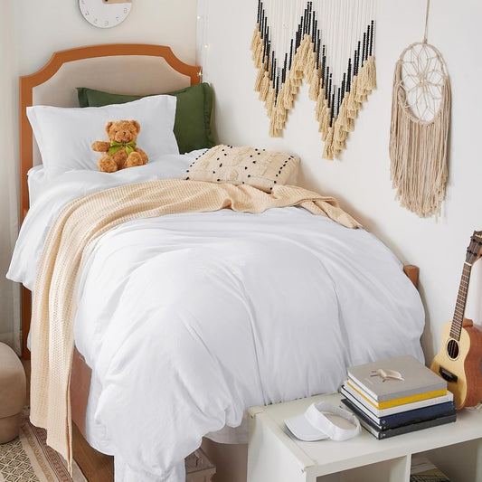 Bedsure Duvet Cover Set - Extra Soft Prewashed Cotton-Like Polyester | Twin/Twin XL, White, 2 Pieces
