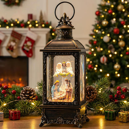 VISFLAIR Christmas Snow Globe - Lighted Angel & Nativity Scene | Musical Water Lantern, Battery or USB Powered Holiday Decor