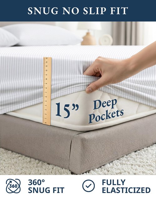 LANE LINEN 100% Organic Printed Cotton Sheets Twin Size, Classic Ticking Stripe Print (Available in Variety of Prints) Soft & Comfy Low Pill Fade Resistant Naturally Cooling Machine wash Twin Sheets
