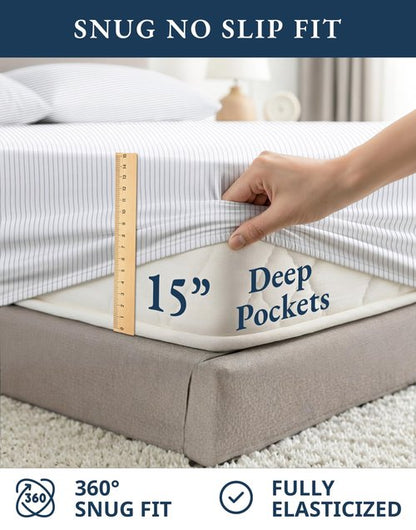 LANE LINEN 100% Organic Printed Cotton Sheets Twin Size, Classic Ticking Stripe Print (Available in Variety of Prints) Soft & Comfy Low Pill Fade Resistant Naturally Cooling Machine wash Twin Sheets