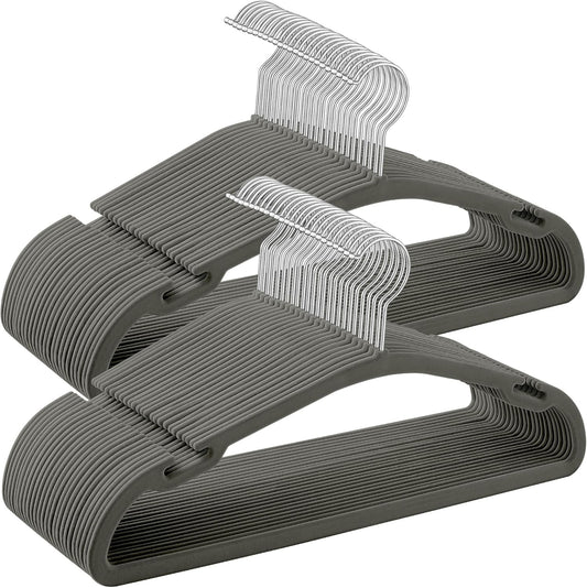 SONGMICS Velvet Hangers - Non-Slip 50 Pack with 360° Swivel Hook & Wide Shoulder Notches - Gray