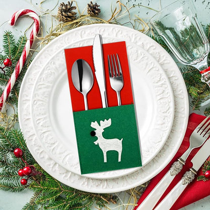 Christmas Silverware Holder Pockets, 10 Pack Felt Cutlery Bags