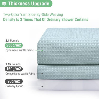 Dynamene Extra Wide Shower Curtain - 84 Inch Wide Waffle Weave Weighted Thick Cloth Bathroom Shower Curtain, Neutral Heavy Duty Hotel Bath Curtain Set with 14 Plastic Hooks, 84x72, Fog Blue