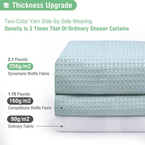 Dynamene Long Fabric Shower Curtain - Waffle Textured Tall Heavy Duty Cloth Shower Curtains for Bathroom, 256GSM Large Hotel Spa Luxury Bath Curtain Set with 12 Plastic Hooks(72Wx80H, Fog Blue)