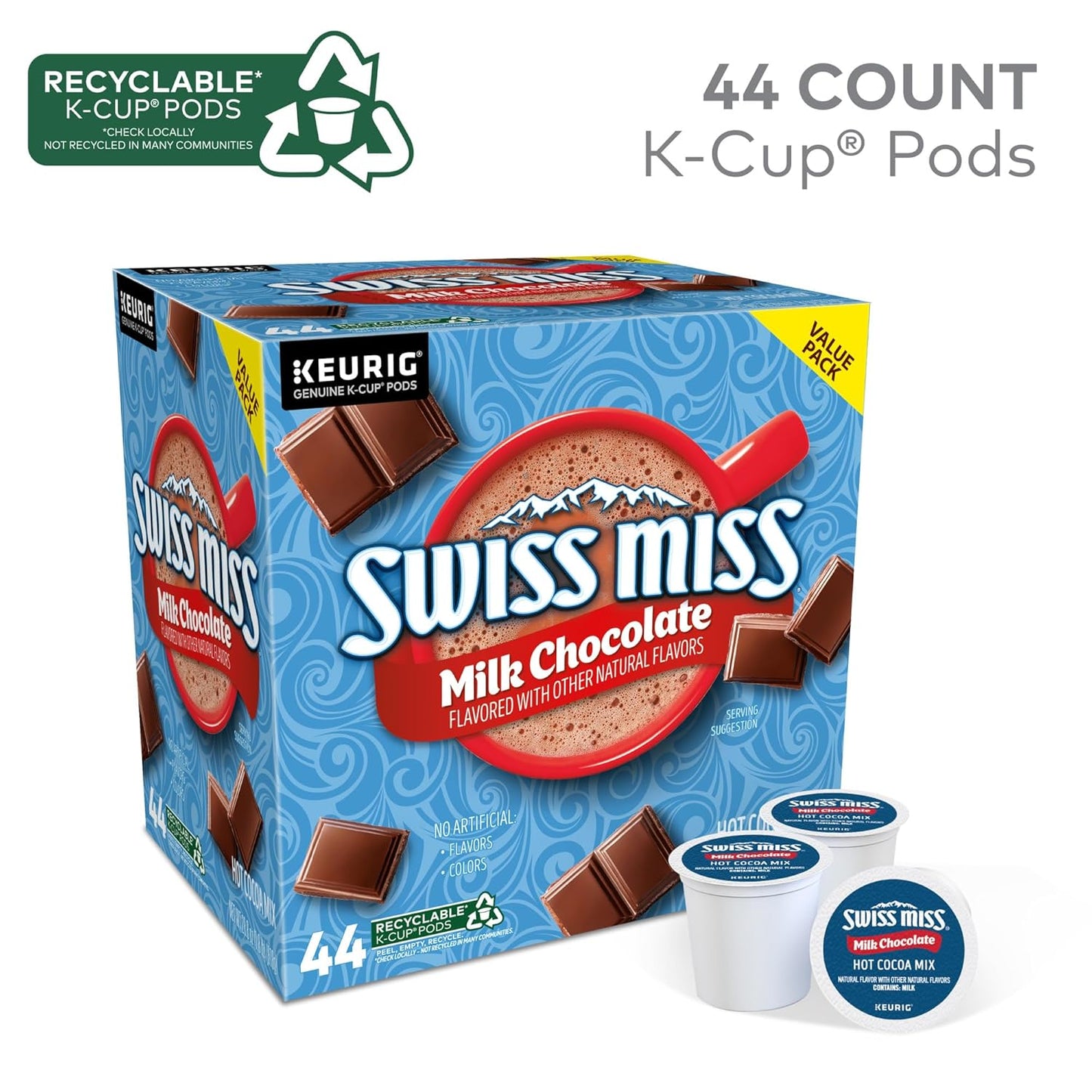 Swiss Miss Hot Cocoa K-Cup Pods - Rich Milk Chocolate Flavor | 44 Single-Serve Pods