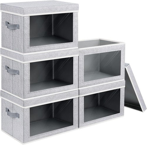 Homsorout Stackable Storage Bins - Large Fabric Organizer Baskets with Lids | 5 Pack for Closet & Living Room