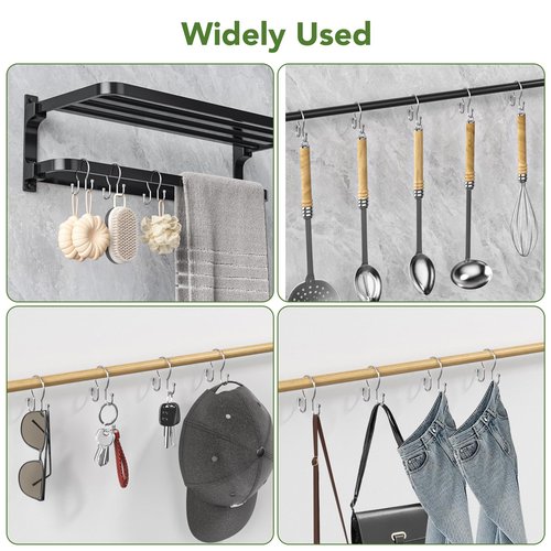 Goowin Shower Curtain Hooks, Simple Shower Curtain Rings, Sturdy Shower Curtain Hangers, Double Hook Shower Curtain Hooks, Smooth Gliding Metal Shower Hooks for Shower Curtain (Chrome, 12 Pack)