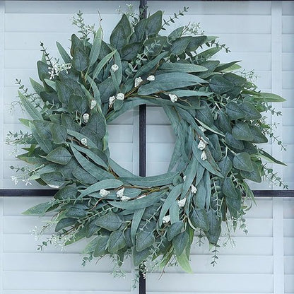 Eucalyptus Wreath - 26" Large Artificial Greenery for Front Door | All-Season Home Decor (Green)