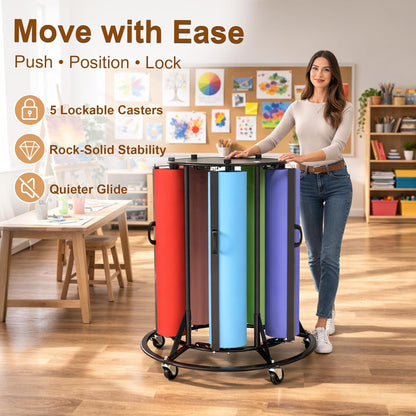 Skiennix Paper Roll Dispenser Rack - Heavy Duty Mobile Steel Holder for Up to 36" Rolls | Ideal for Crafts, Gifts & Art