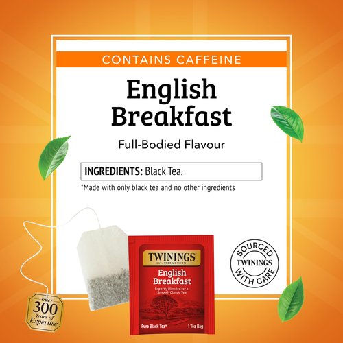 Twinings English Breakfast Black Tea Individually Wrapped Bags, 100 Count (Pack of 1), Smooth, Flavourful, and Robust, Caffeinated, Enjoy Hot or Iced, 100 Teabags